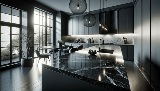 cuisine moderne plan de travail marbre noir 