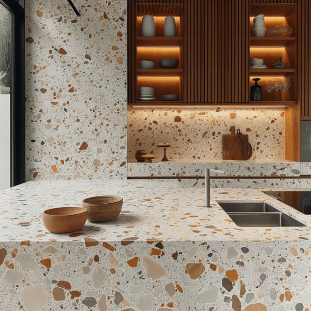 Plan de travail terrazzo couleur beige