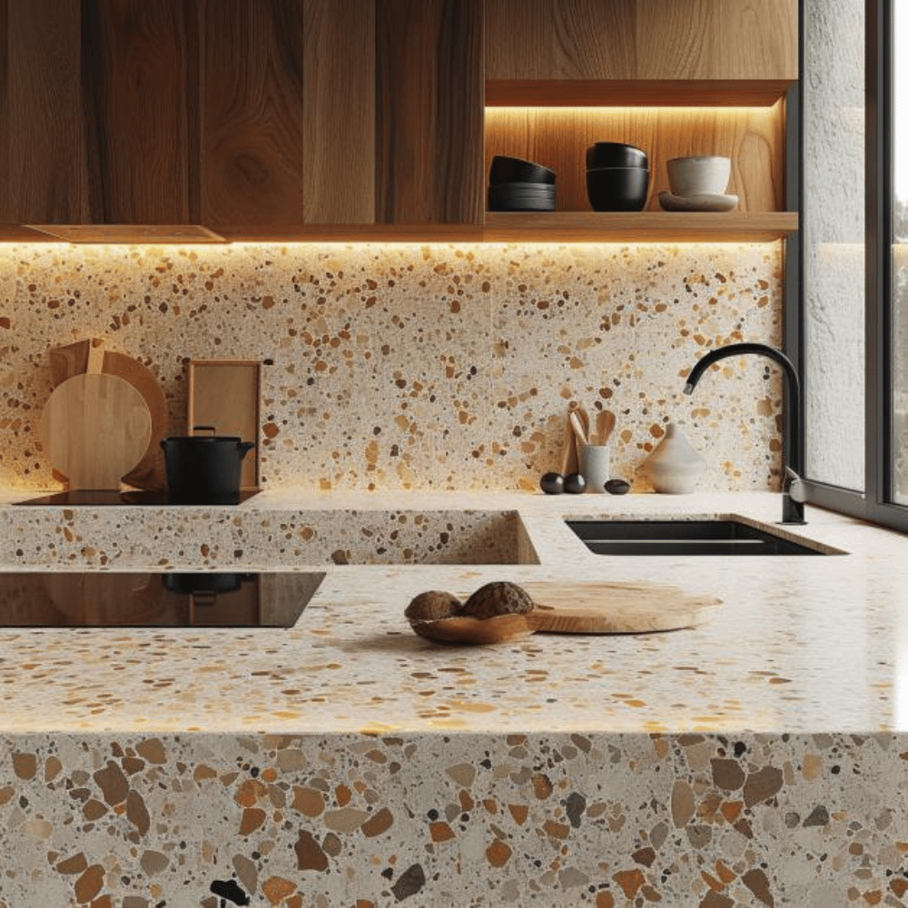 Plan de travail terrazzo couleur beige