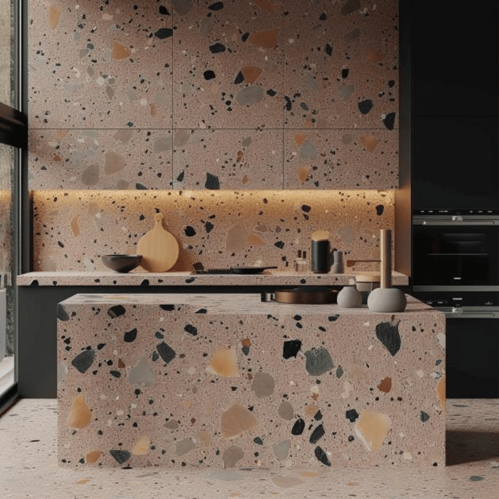 plan de travail de travail terrazzo rose