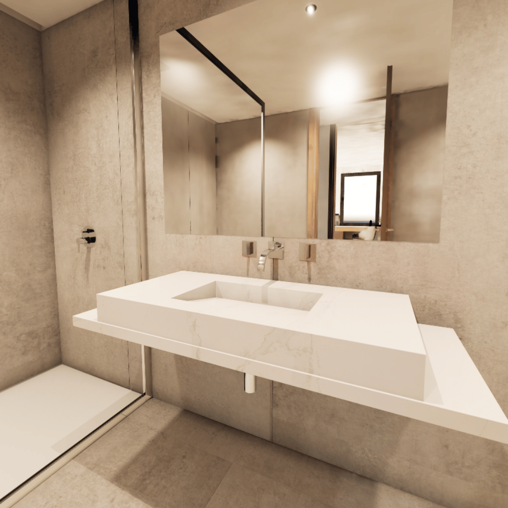 Revetement mural beige pour salle de bain