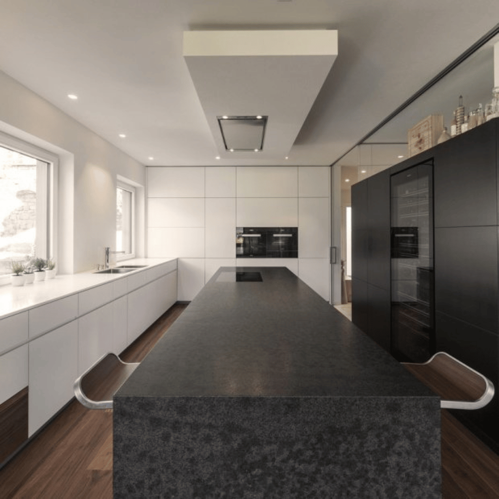 ilot central de cuisine en granit gris