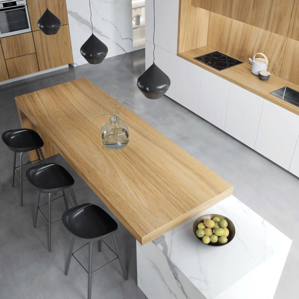 cuisine moderne en céramique effet bois