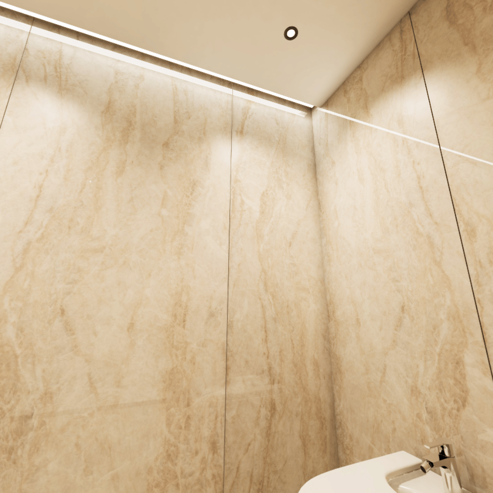 Revetement mural beige pour salle de bain